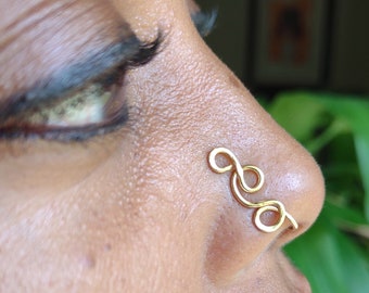 Solid Brass Nose Cuff, Nose Clip, Gold Nose Jewelry, Free Style Nose Cuff, Body Jewelry, Faux Nose Ring, Septum Cuff,