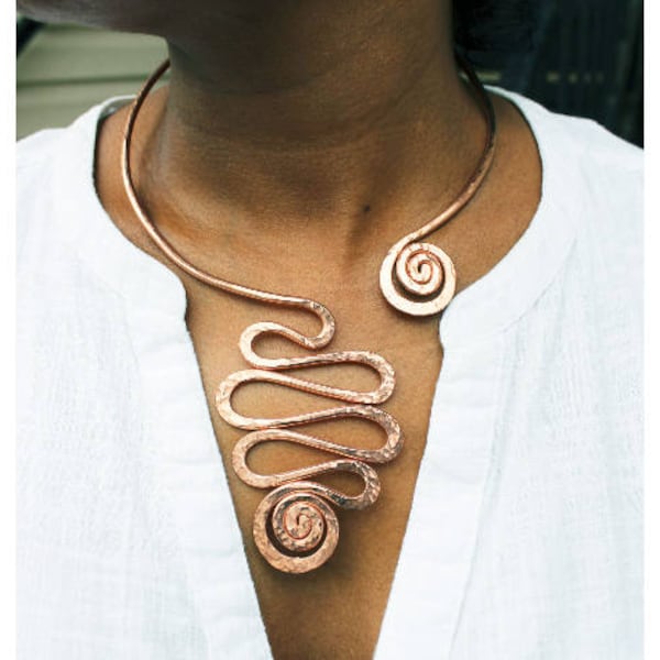Copper Open Collar Necklace for Women, Women's Copper Asymmetrical Collar Necklace, Hand Hammered Collar Necklace, Collar Statement Necklace