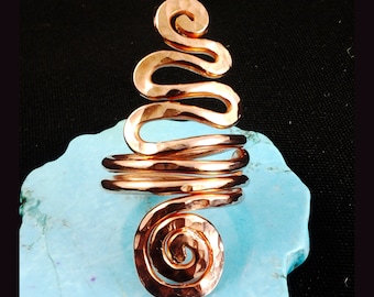 Women's Long Spiral Copper Ring, Hand Hammered Copper Ring, Textured Ring, Healing Copper Rings, Thumb Ring, Midi Ring, Celtic Ring, Curly