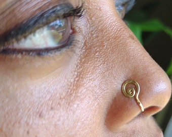 Solid Brass Nose Cuff, Nose Clip, Gold Nose Jewelry, Spiral Round Nose Cuff, Body Jewelry, Faux Nose Ring, Septum Cuff,