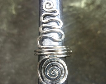 Omazi German Silver Statement Ring, Silver Ring, Long Silver Ring, Women's Statement Ring, Spiral Rings, Wave Rings, German Silver Rings