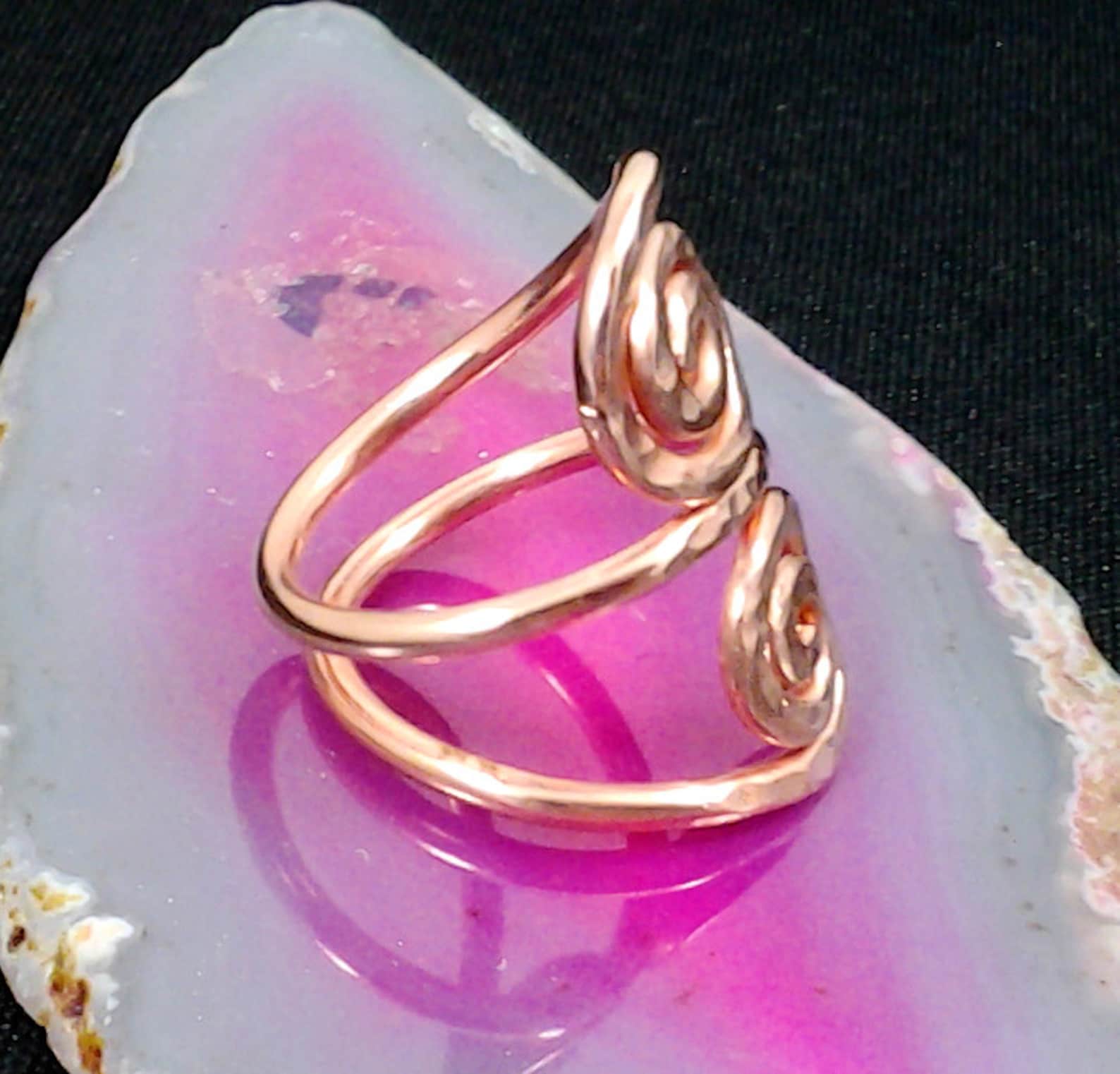 Women's Copper Rings Women's Spiral Copper Ring, Hand Hammered Copper Waves Ring, Textured ...