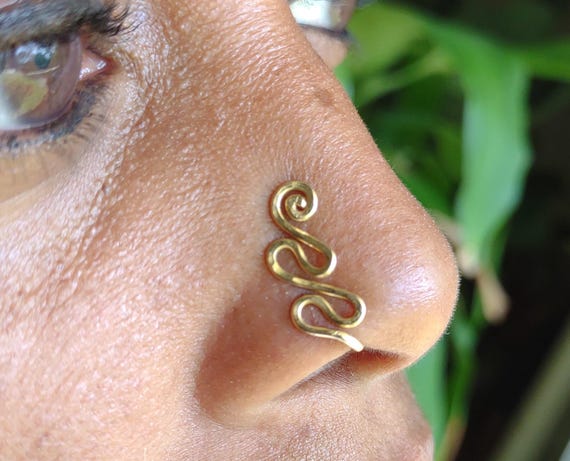 Solid Brass Nose Cuff, Nose Clip, Gold Nose Jewelry, Kundalini