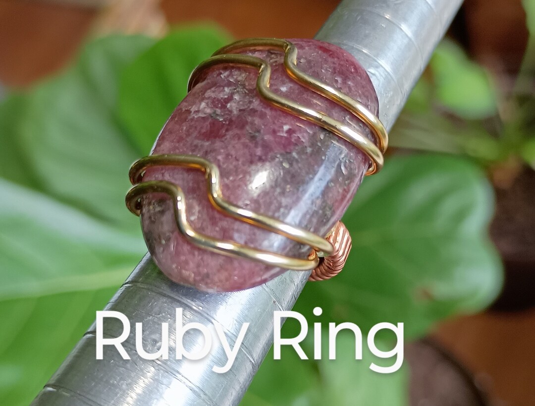 Ruby Wire Wrapped Copper Ring, Hand Hammered, Copper Ring, Oval Ring ...