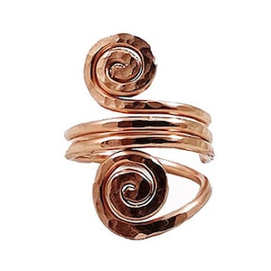 Women&#39;s Spiral Copper Ring, Hand Hammered Copper Waves Ring, Textured Ring, Healing Copper Rings, thumb ring, coiled copper, celtic ring
