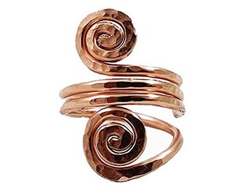 Women's Spiral Copper Ring, Hand Hammered Copper Waves Ring, Textured Ring, Healing Copper Rings, thumb ring, coiled copper, celtic ring