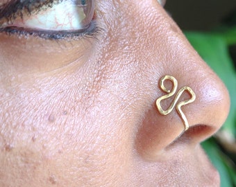 Solid Brass Ahnk Nose Cuff, Nose Clip, Gold Nose Jewelry, Egyptian Nose Cuff, Body Jewelry, Faux Nose Ring, Septum Cuff,