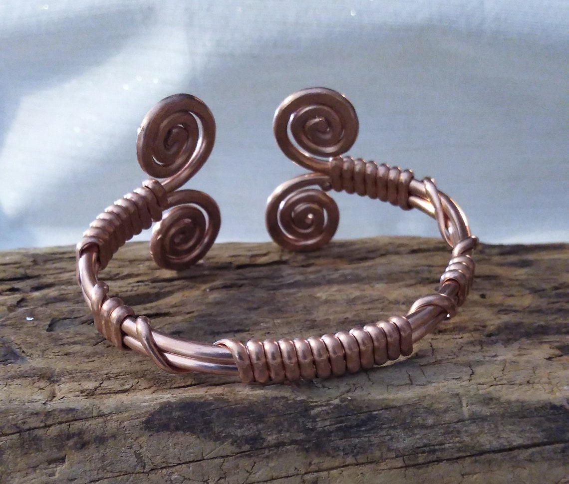 Solid Copper Viking Bracelethand Hammered Spiral Etsy