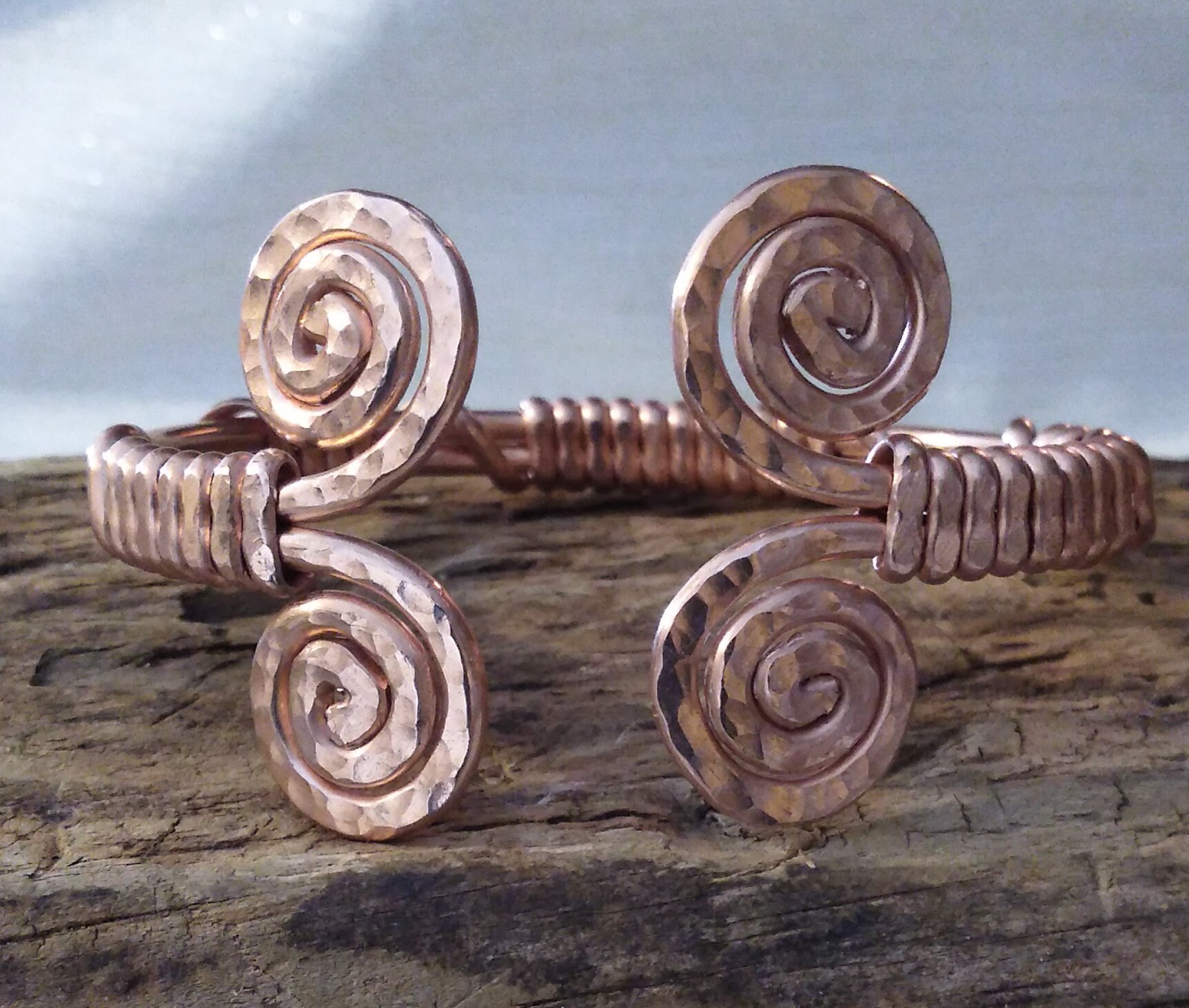 Solid Copper Viking Bracelethand Hammered Spiral Etsy