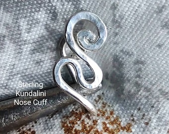 Sterling Silver Kundalini Nose Cuff, Nose Clip, Silver Nose Jewelry, Egyptian Ahnk, Body Jewelry, Faux Nose Ring, Septum Cuff,