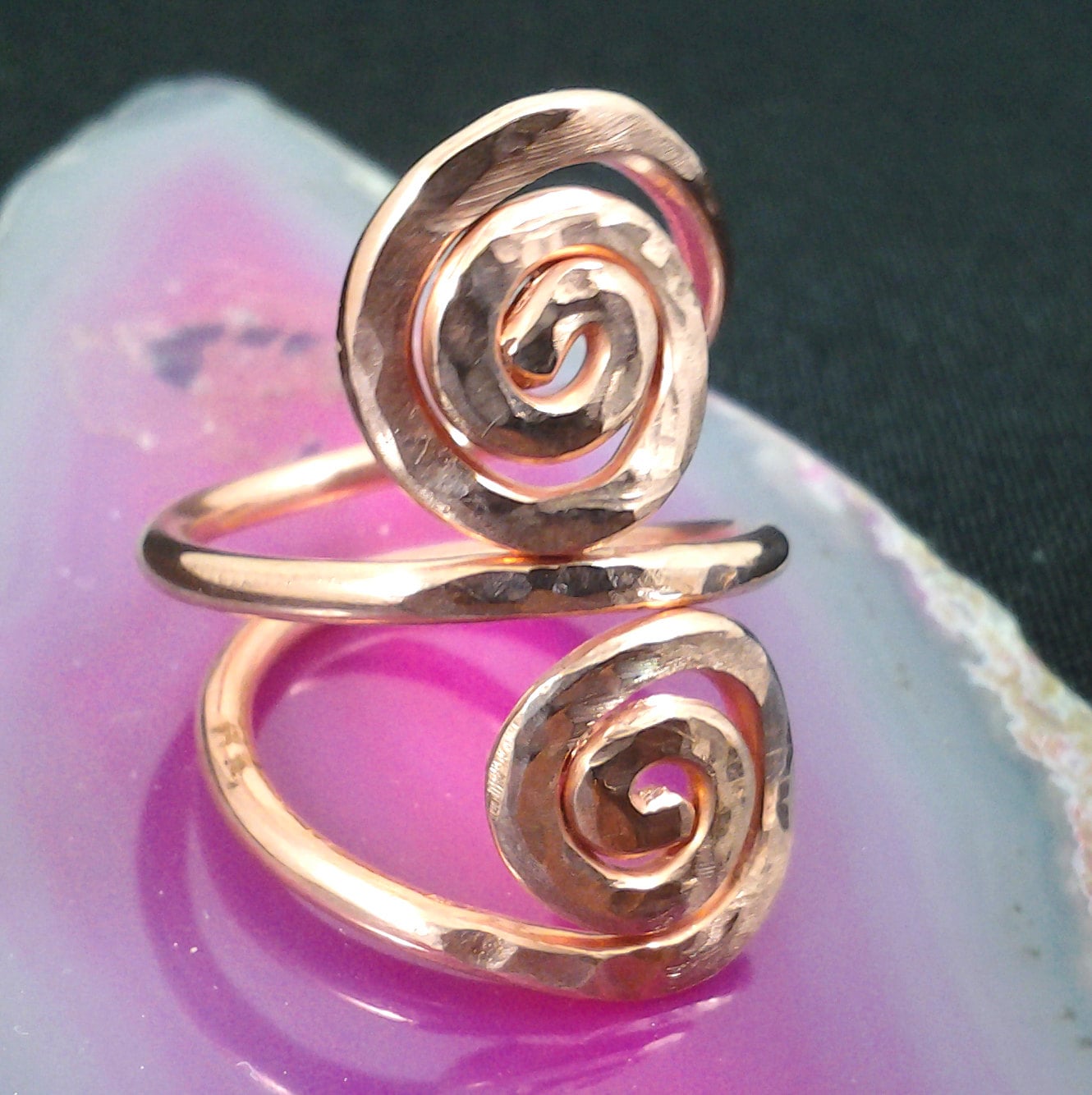 Women's Copper Rings Women's Spiral Copper Ring, Hand Hammered Copper Waves Ring, Textured ...