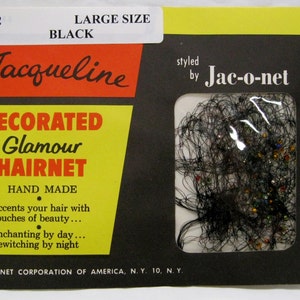 6 Net Jacqueline Decorated Glamour Hairnet Large Size Black #242