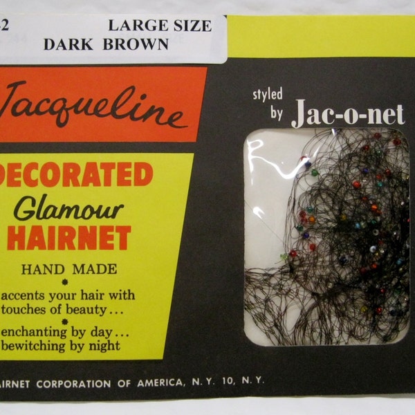 6 Net Jacqueline Decorated Glamour Hairnet Large Size Dark Brown #242