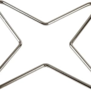 May include: A silver metal stovetop burner ring with a star shape.