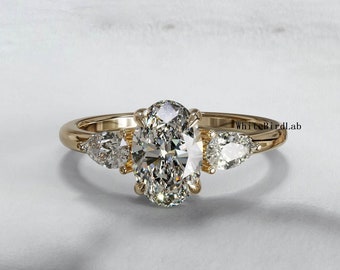 IGI Certified Diamond Ring, Lab Grown Diamond Engagement Ring, Oval Cut Anniversary Ring Gift, Promise Ring 3 Stone Lab Create Wedding Ring