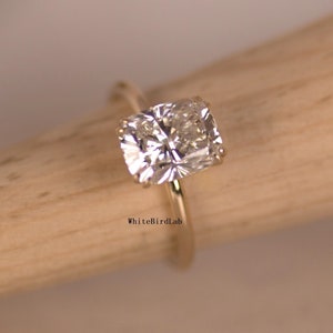 3 carat IGI Certified F Color VS1 Clarity Elongated Cushion Cut Lab Grown Diamond Solitaire Double Prong Set Engagement Ring 14k Yellow Gold