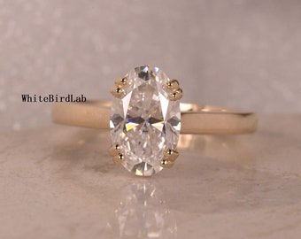 2.5 ct Oval Cut Moissanite Solitaire Ring, Classic Halo Engagement Ring Women, 925/14k Solid Gold Proposal Ring, Dainty Promise Ring