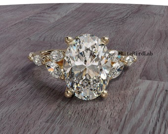 3 Carat Oval Lab Grown Diamond Ring / Marquise Diamond Thin Engagement Ring / Dainty Ring / 14k Gold Oval Diamond Wedding Ring