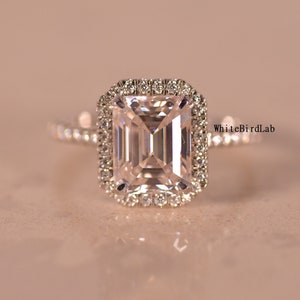 1Ct Bis 3Ct Smaragdschliff Labor gewachsen Diamant Verlobungsring Lab erstellt Halo Ehering, Jahrestagsgeschenk, Diamantring für sie, Versprechen Ring