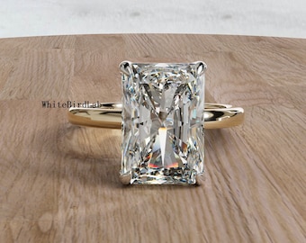 Radiant Cut 4 carat IGI Certified CVD Lab Grown Diamond  Engagement Ring F/VS1 clarity Elongated Radiant Diamond Two Tone 14K Gold Ring