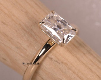2 CT Radiant Cut Moissanite Ring, Radiant Cut Engagement Ring, Radiant Solitaire, 2ct Radiant Cut, 14K Yellow Gold Engagement Ring