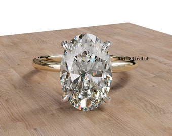Certified 3 CT Lab Grown Diamond Ring , Oval Lab Diamond Engagement Ring , Lab Created Oval Diamond Ring ,14K Two Tone Gold Ring