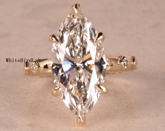 5 Carat Marquise Lab Grown Diamond Ring / Huge Marquise Diamond Thin Engagement Ring / Dainty Ring / 14k Yellow Gold Marquise Diamond Ring /
