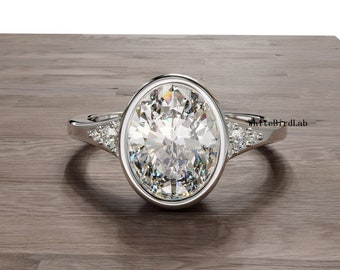 Bezel Set 2.28 Ct Oval Cut Lab Diamond Engagement Ring, 14K Gold Ring, Lab Grown CVD Diamond Wedding Anniversary Gift Ring