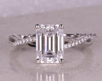 3.00Ct Emerald Cut  Engagement Ring, Solitaire Moissanite Wedding Ring, Classic Ring, Solid 14K White Gold Bridal Ring, Anniversary,