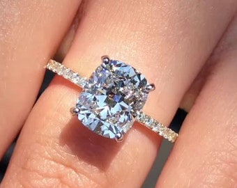2.5Ct Elongated Cushion Cut Lab Created Diamond Hidden Halo Ring, 14K Solid Yellow Gold Wedding Ring, IGI Certified Ring, Anniversary Gift