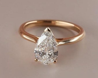 2Ct Pear Cut Lab Grown Diamond Solitaire Anniversary Ring,  IGI Certified Lab Created 14K Gold Engagement Ring, Bridal Ring, Dainty Ring,