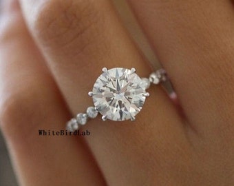 3.28Ctw Brilliant Diamond Engagement Ring  Lab Grown Diamond Wedding Ring Round Cut Diamond Anniversary Ring Floating Bubble Pave Band
