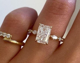 2.28 Carat Engagement Ring IGI Certified Radiant Cut Lab Grown Diamond Hidden Halo Pave Wedding Ring Handmade Jewelry Anniversary Gift
