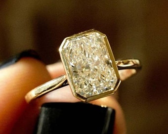 Radiant Cut Lab Grown Diamond Solitaire Engagement Ring, 2 Carat IGI Certified F/VS1 Diamond Bezel Setting Ring, Solid 14K Yellow Gold Ring