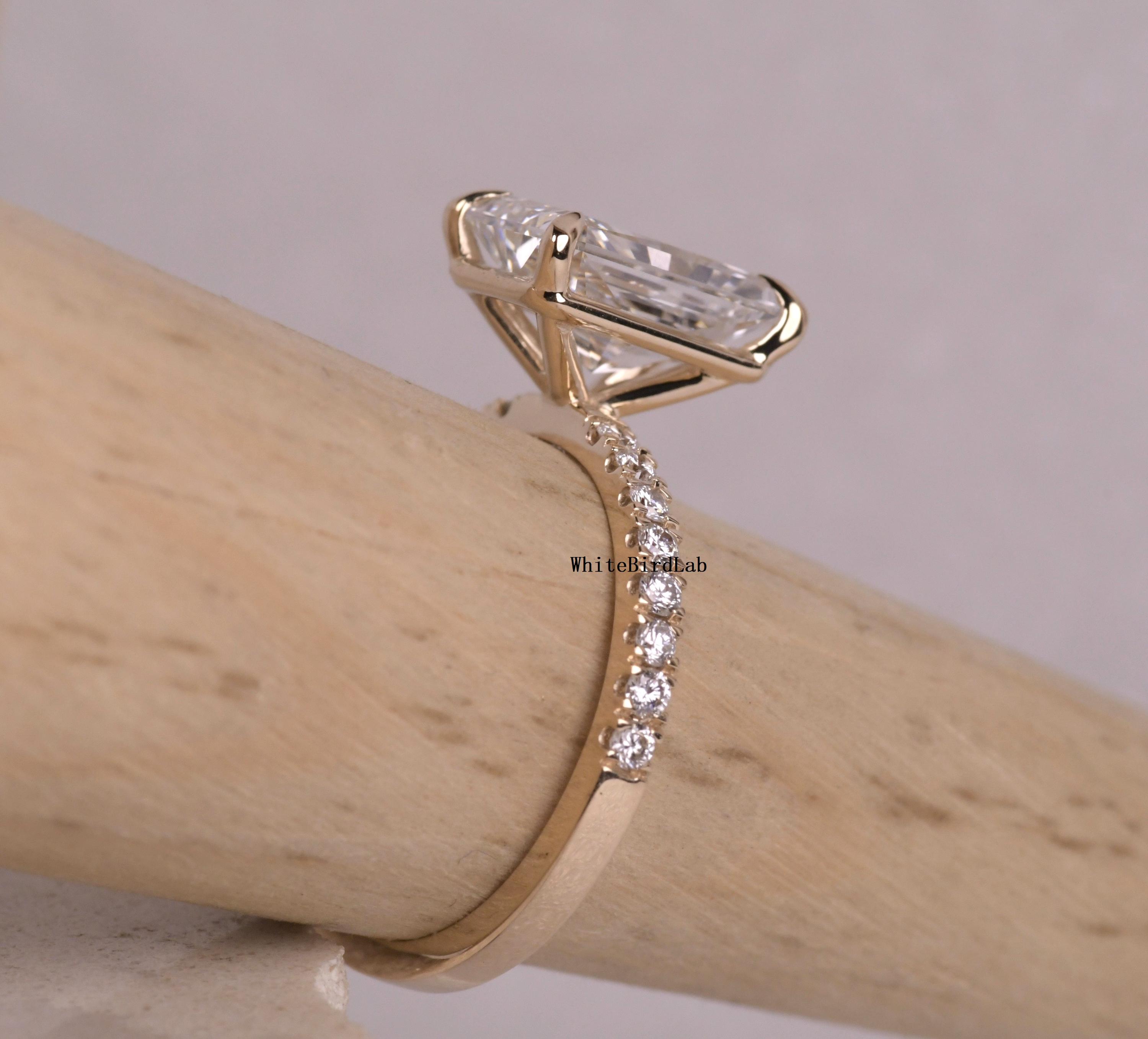 2CT Radiant Cut Lab Grown Diamond Hidden Halo Solitaire Engagement Ring ...