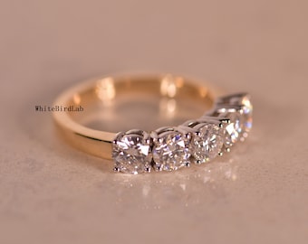 2.5 Carat 5 Stone Moissanite Wedding Ring Band 14K Rose Gold, Engagement Ring Gift For Her, 5 year anniversary gift, 14K Two Tone Gold Ring