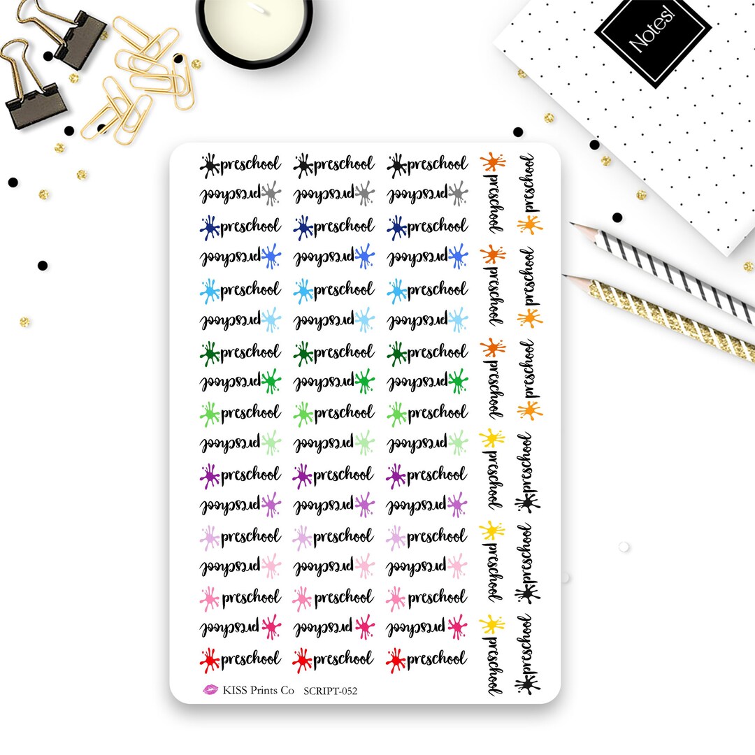 PRESCHOOL Script Stickers! Perfect for Your Planner or Journal! SCRIPT ...