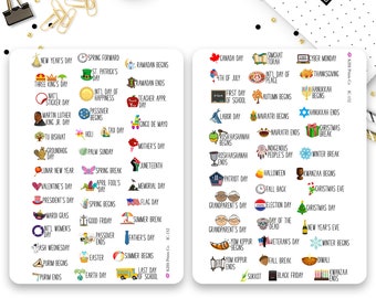 May include: A colourful chart with icons and text listing holidays and special days throughout the year. The chart is divided into two columns, with the left column listing holidays from January to June and the right column listing holidays from July to December. The chart is printed on a white background.