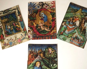 Set of four postals with Religious Scenes - Christmas Postcards - Jesus Birth - Adam and Eve