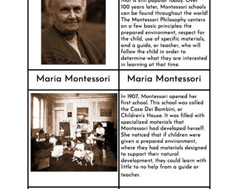 Pacchetto Maria Montessori: due set di carte in tre/quattro parti e biografia