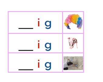 Montessori Word Building - Pink Initial Sounds Match - Words with Short 'i'