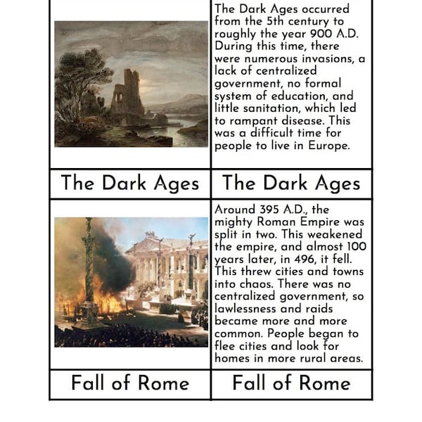 The Dark Ages - Montessori Three/Four Part Cards