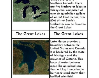 The Great Lakes - Montessori Three/Four Part Cards