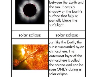 Montessori Solar Eclipse - Three/Four Part Cards