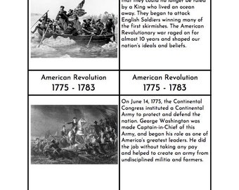 Montessori American History Timeline (1775 - 1789) - Three/Four Part Cards