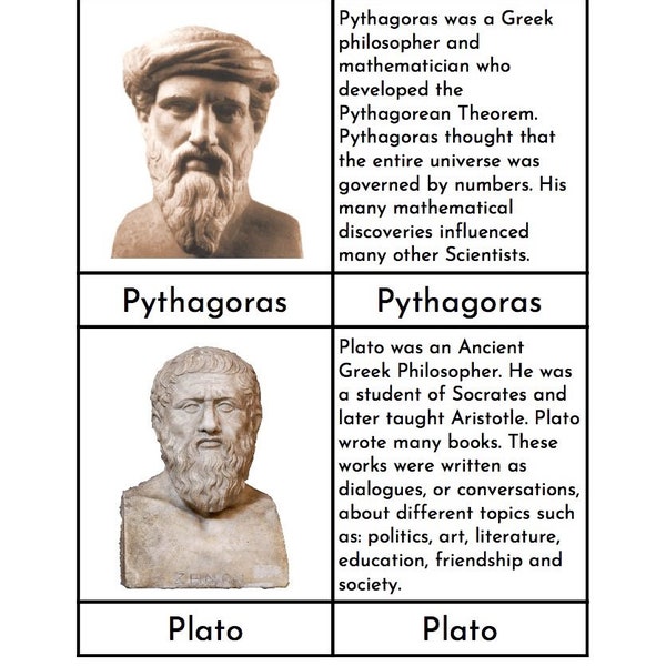 Montessori Ancient Greek Scientists & Philosophers - Three/Four Part Cards