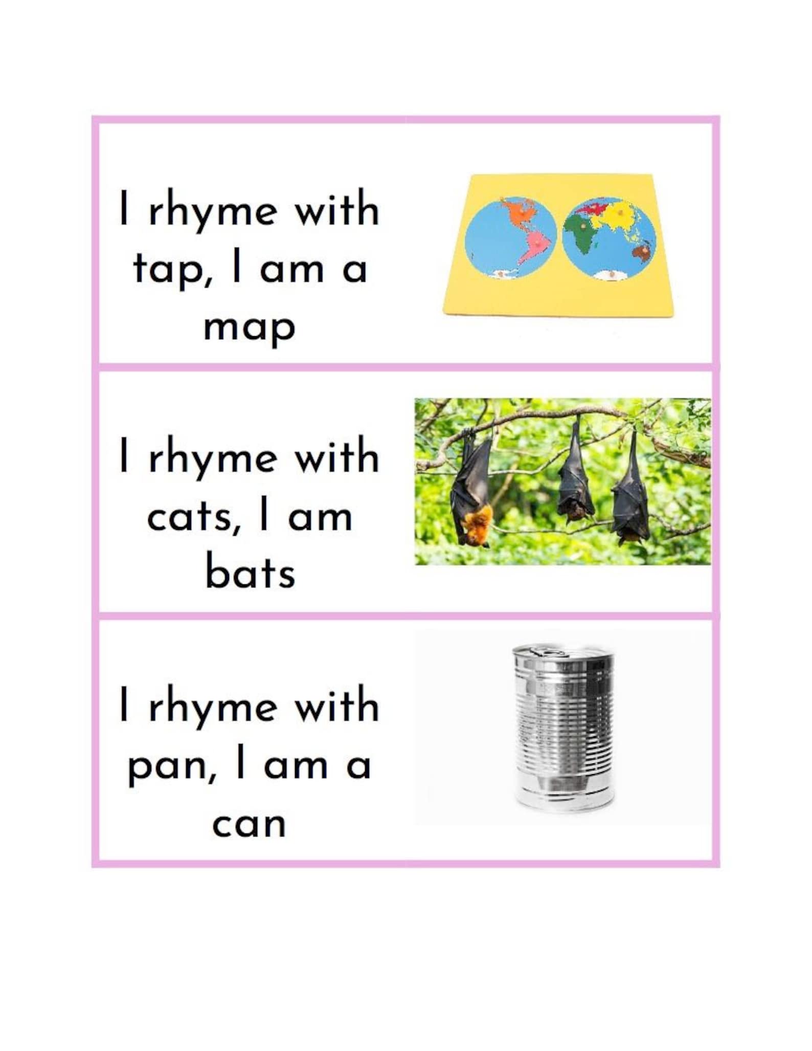 Montessori Pink Language Series Rhyming Riddle Pairs - Etsy Ireland