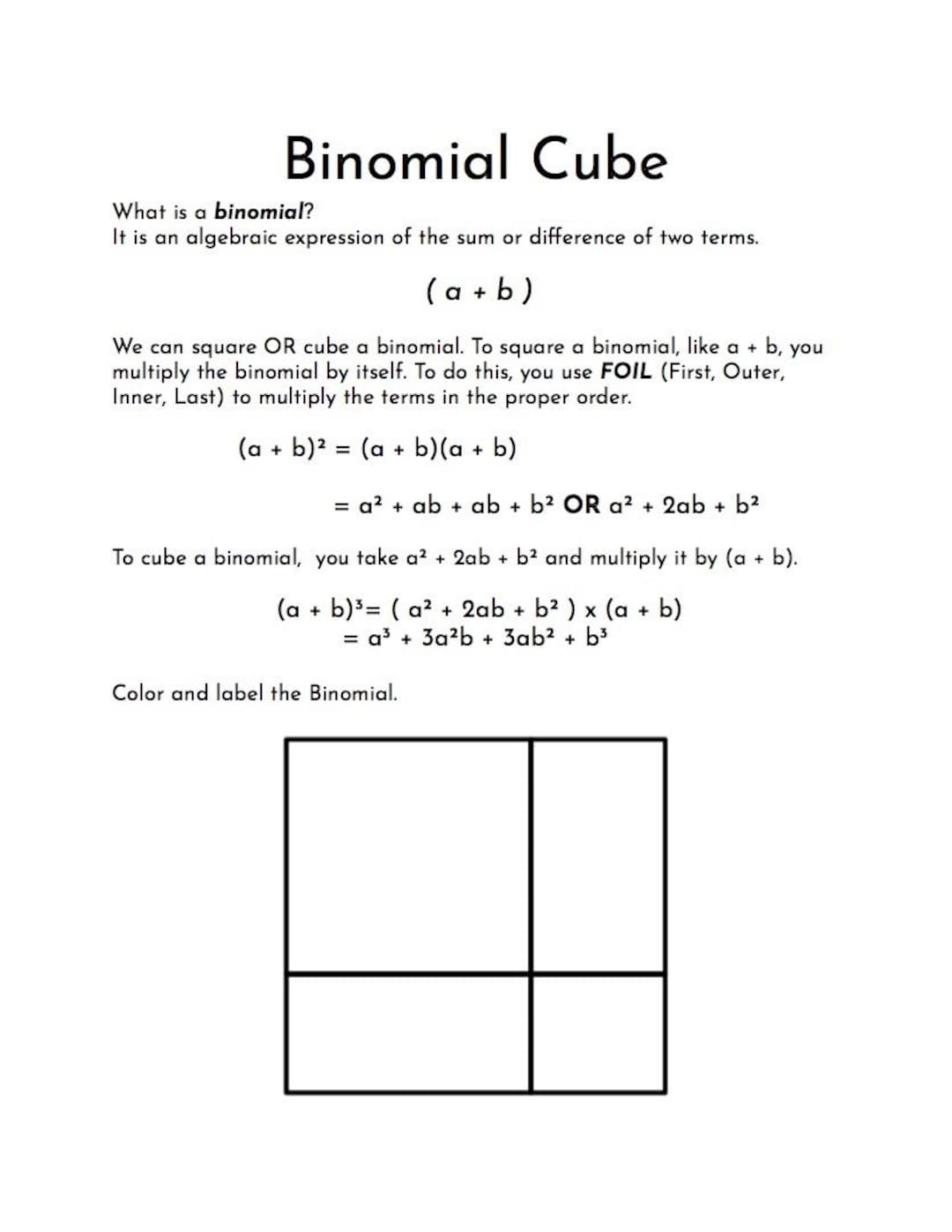Labels for the Binomial Cube - Montessori - Etsy