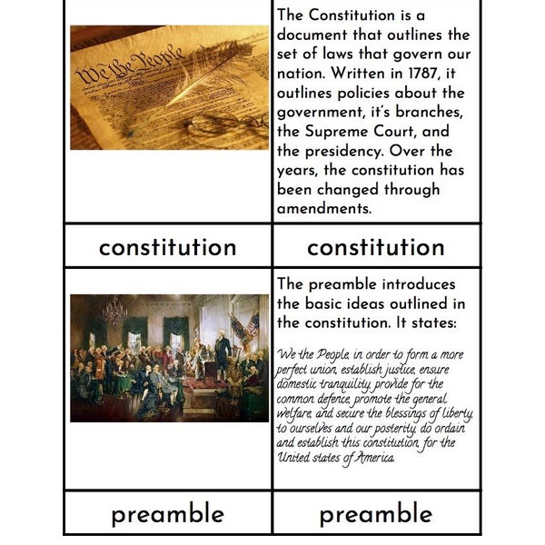 The U.S. Constitution - Three/Four Part Cards