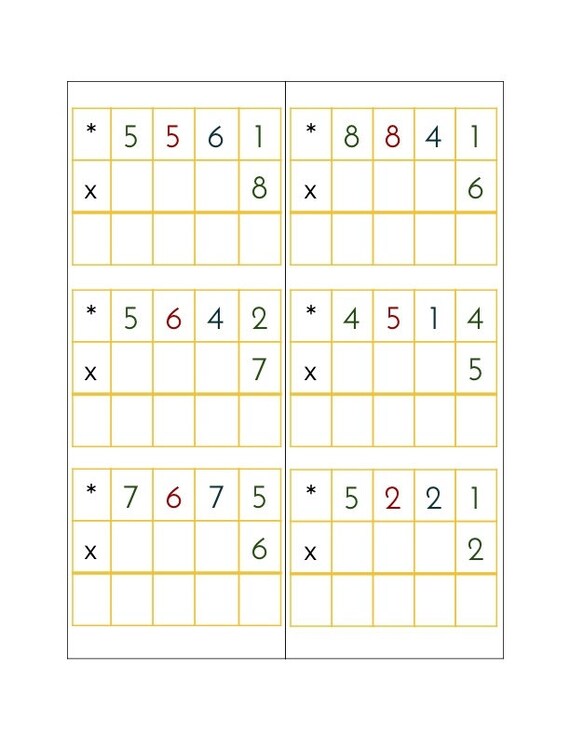 montessori multiplication problem cards 72 problems multiplcation cards